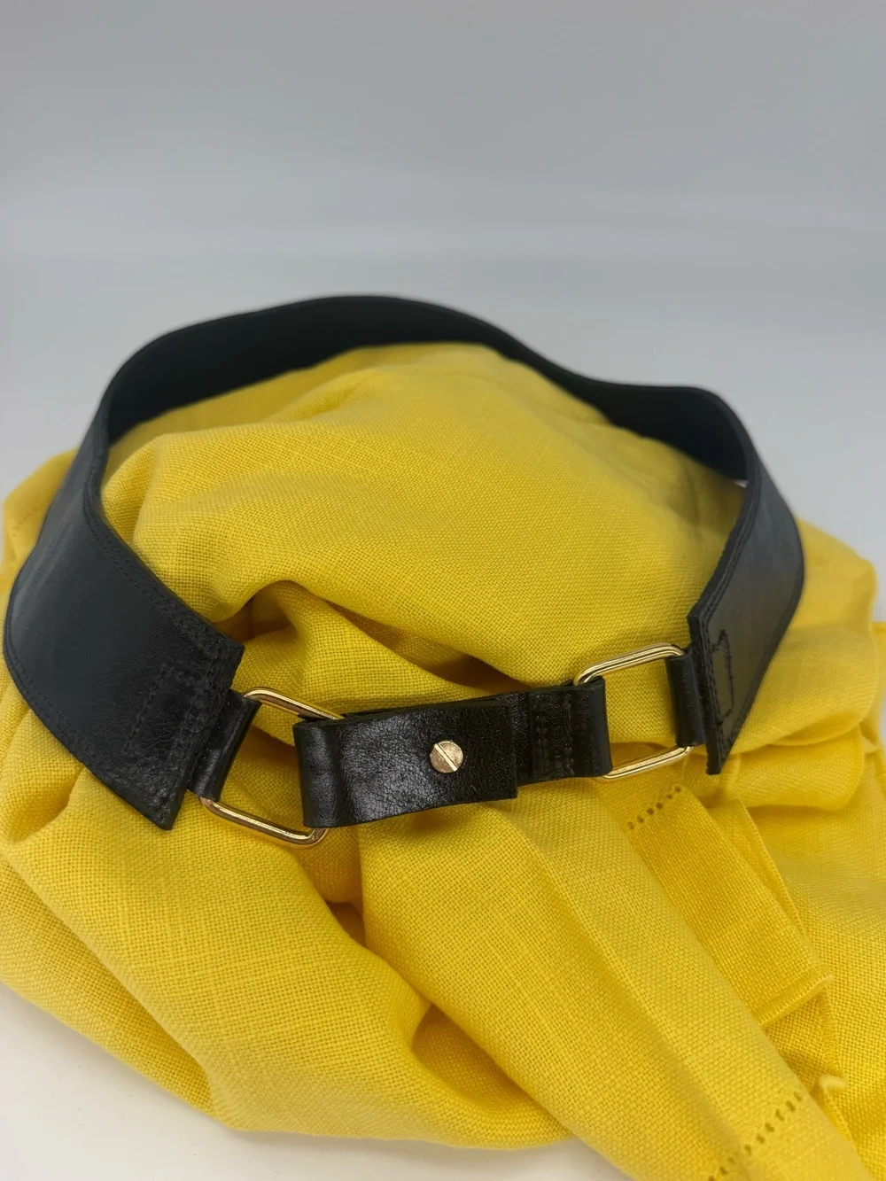 Vintage Black Leather Wide Waist Belt with Gold Ring Hardware Accent